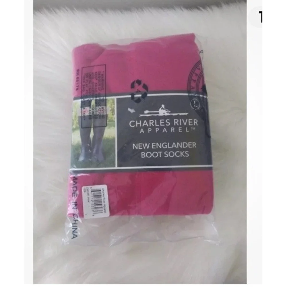 Charles River New Englander Boot Socks Womens Size L Pink Fleece Rain Liners NWT
